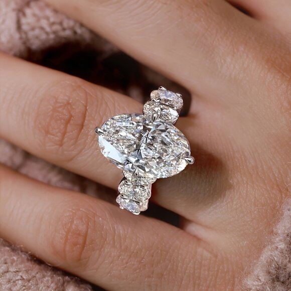 Oval Cut Moissanite S925 Sterling Silver Rings, 3ct Oval Moissanite Ring - Picture 8 of 8